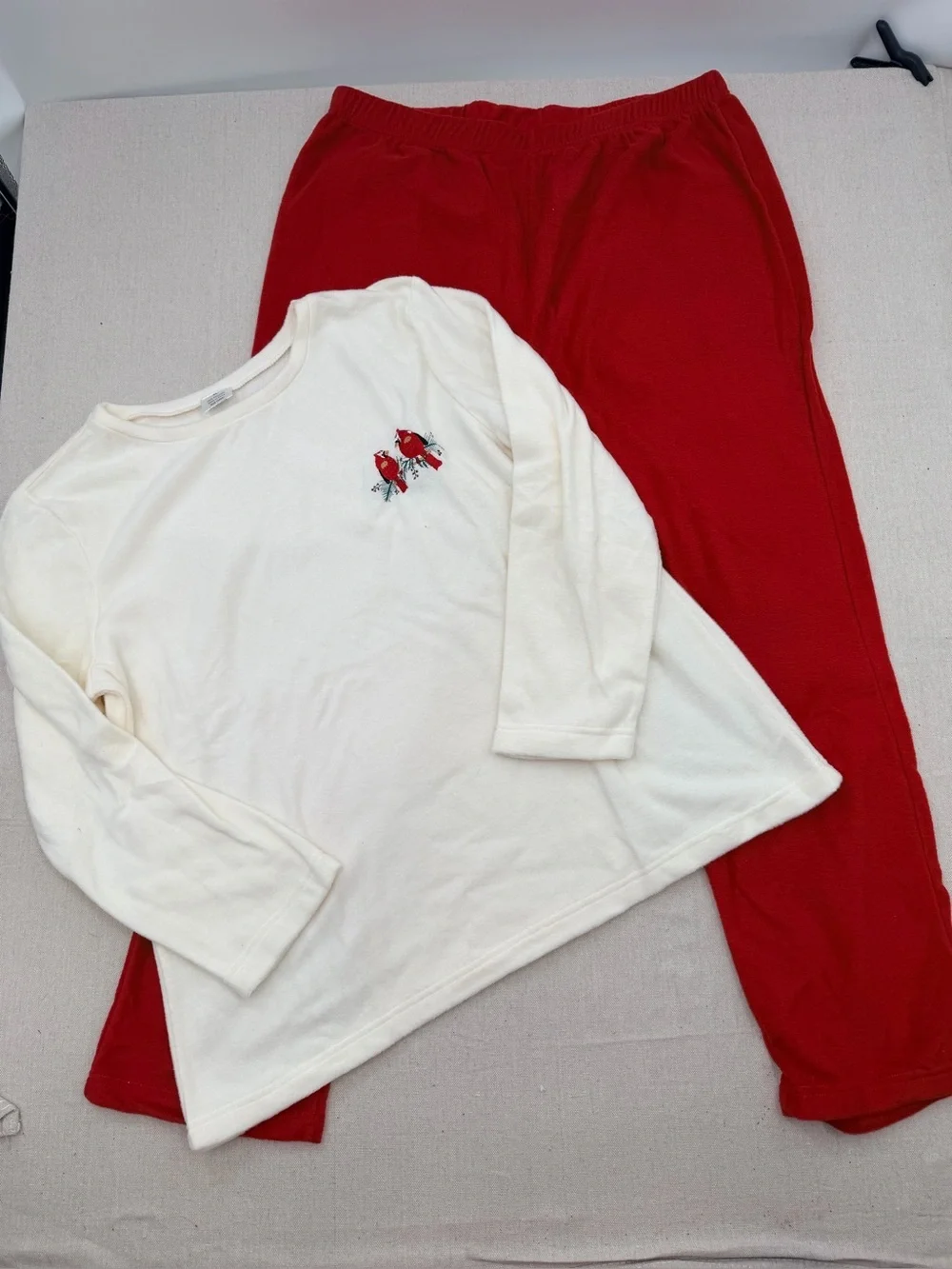 Two-Piece Red and Cream Pajama Set